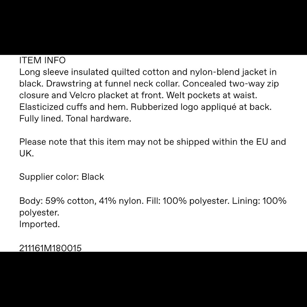 Fear Of God Black puffer jacket - Picture 4 of 4